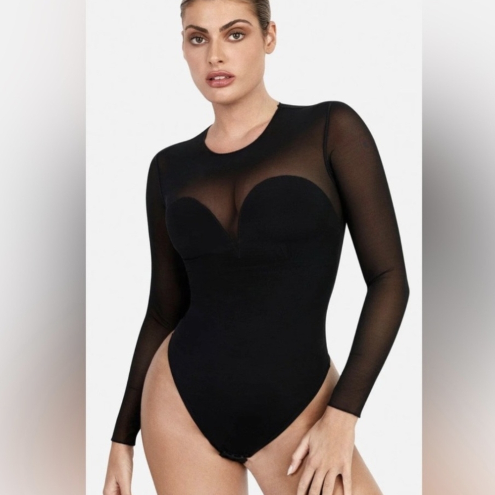Popilush Xl Black Fitted Sheer Bodysuit